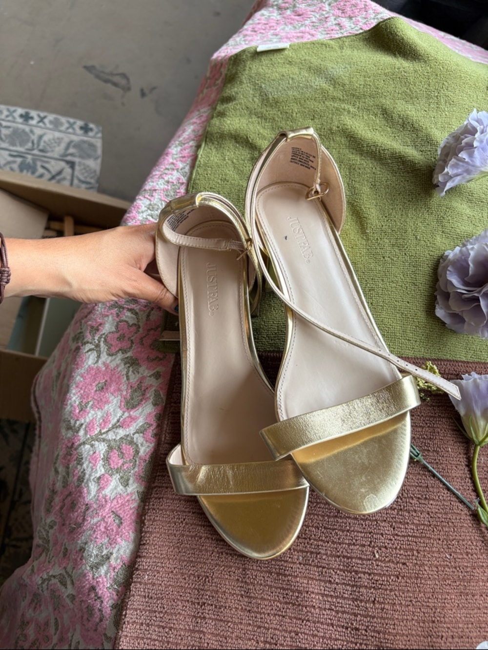 JustFab Metallic Gold Ankle-Strap Sandals